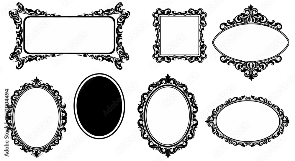 Poster collection of ornate vintage frames in various shapes, ideal for adding decorative elements to desig