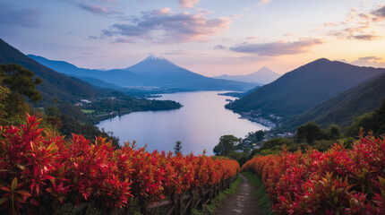 Lake Atitlán in Autumn Guatemala — Vibrant Tropical Fall Tones Along Lakeshores with Volcano Silhouette
