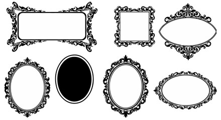 Collection of ornate vintage frames in various shapes, ideal for adding decorative elements to design projects and enhancing visual appeal, silhouette