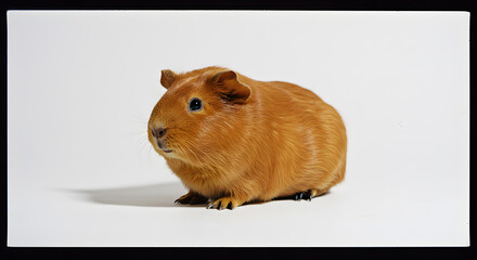 Ginger Guinea Pig Portrait on White Background