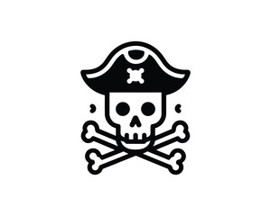 Jolly roger icon silhouette vector illustration of pirate skull with crossed