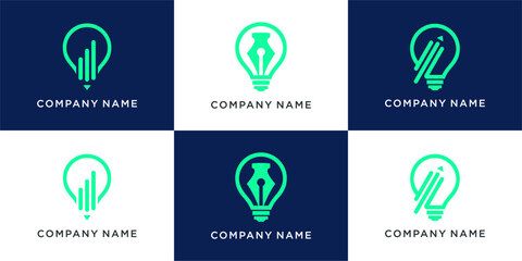 Set of smart write logo design with bulb and pen © cre_ART_ive