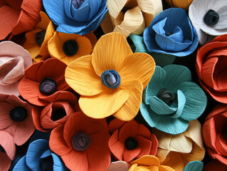 Close-Up of Colorful Flower Sculptures with Vibrant Yellow Petals