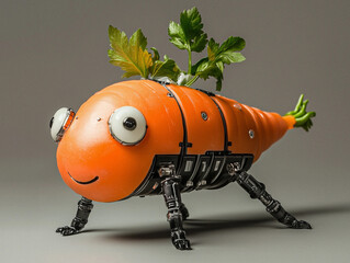 Robotic Carrot Animal Fusion Featuring Lifelike Features and Playful Plant Elements