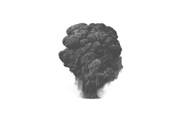 Heavy smoke explosion cloud, PNG isolated on transparent background. Dense blast effect and dark...