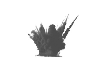 Ground explosion smoke, PNG isolated on transparent background. Violent blast effect and dramatic...