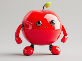 Cute Robotic Apple Character With Happy Face and Arms