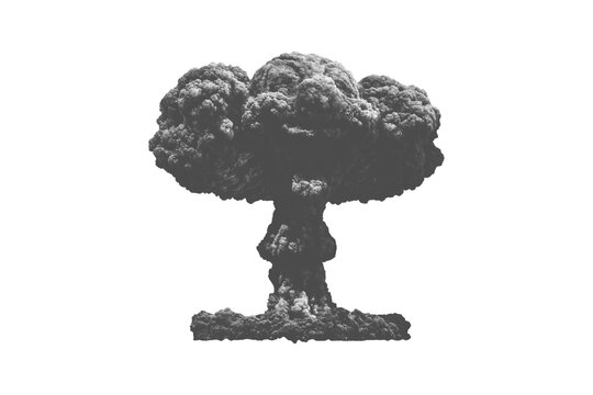 Mushroom cloud explosion, PNG isolated on transparent background. Atomic blast effect and war concept.