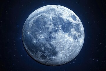 Obraz premium A large blue moon, detailed surface, against a dark starry night, evokes a serene, cosmic atmosphere