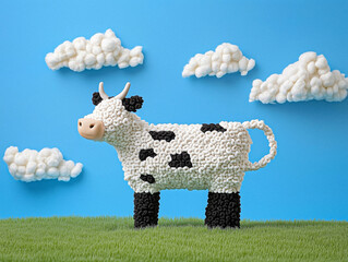 Handcrafted Soft Sculpture of a Cow Using Textured Yarn Materials
