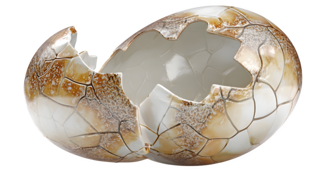 Cracked eggshell 3d rendered, isolated on transparent background