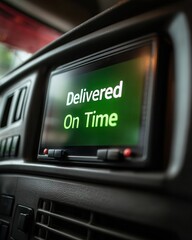 Obraz premium Logistics Time Management Concepts. A car dashboard screen displaying the message 