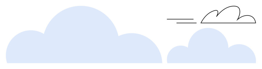 Large solid blue clouds and a smaller outlined cloud with motion lines represent calmness, speed, creativity, and simplicity. Ideal for concepts thumbs up weather, movement, innovation, freedom