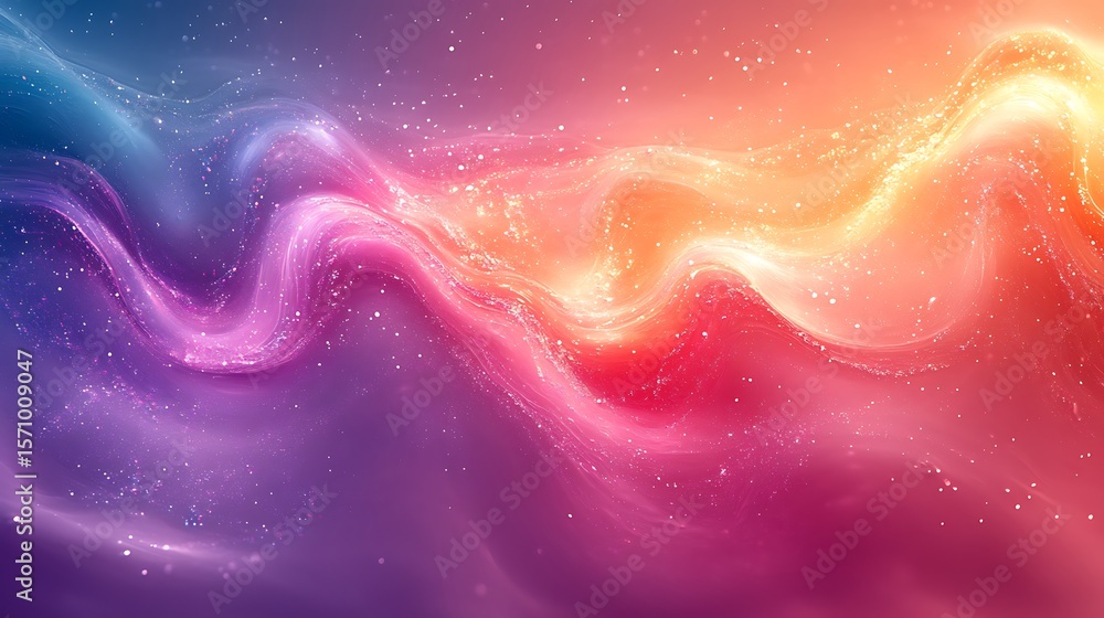 Poster colorful abstract nebula swirl with shining particles, cosmic wave background for artistic designs a