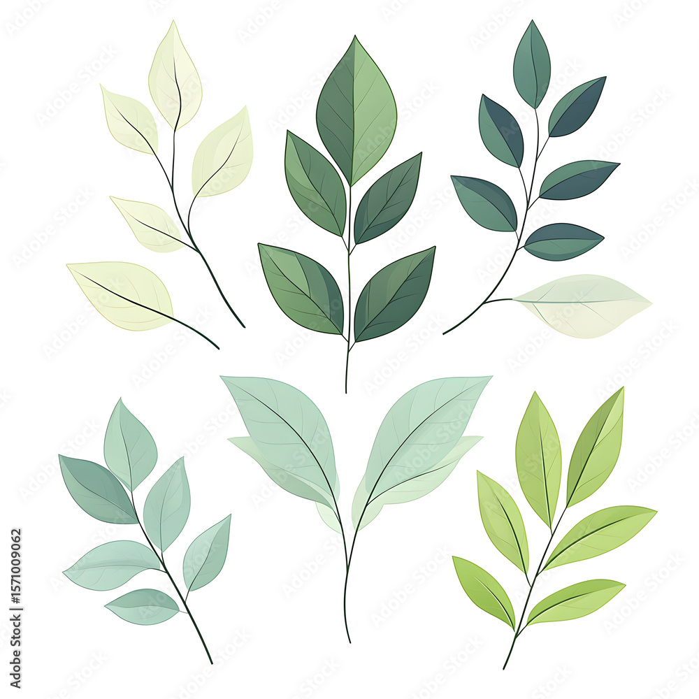 Poster green leaves showing different hues and shapes creating a beautiful pattern