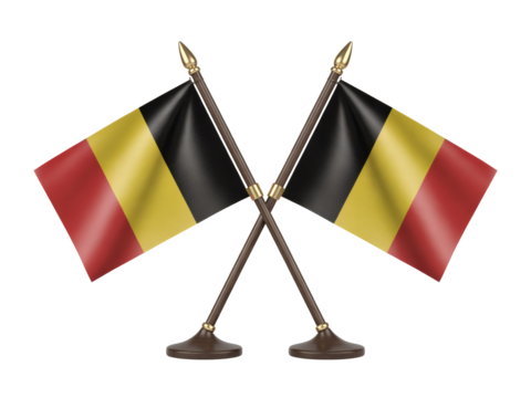  Two Miniature Belgium Flags Crossed on Elegant Desktop Stands