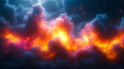 Fototapeta premium Ethereal Sky Canvas: A Mesmerizing Blend of Celestial Clouds, Fiery Hues, and Dazzling Stars Painting the Night, Evoking Wonder.