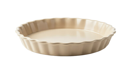Beige Round Ceramic Baking Dish.