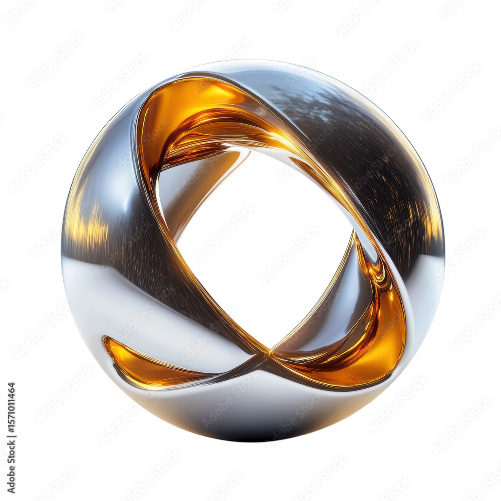Aufkleber abstract art orb of silver and gold metallic loop geometric design on transparent background