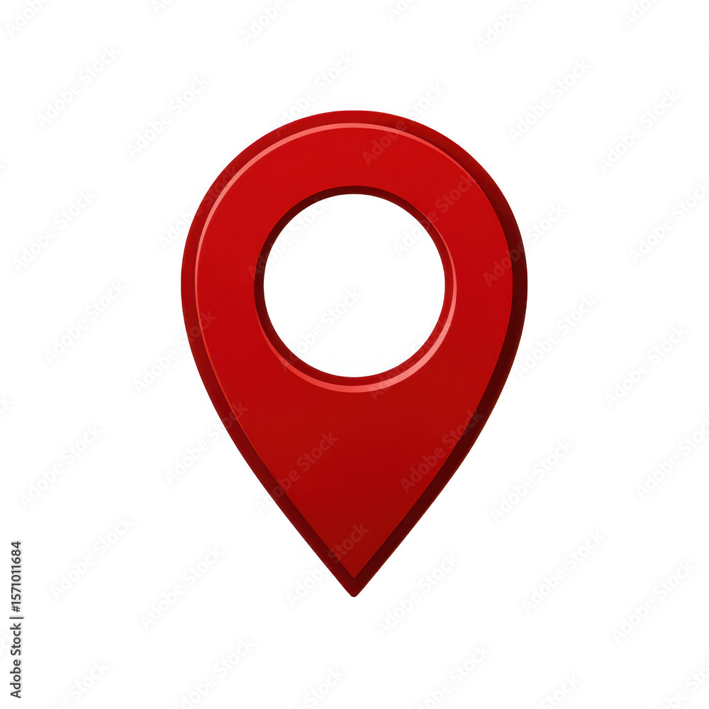 Poster shiny red map location pin icon with inner circle isolated on transparent background