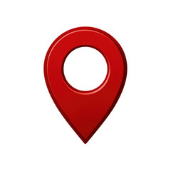 Shiny red map location pin icon with inner circle isolated on transparent background