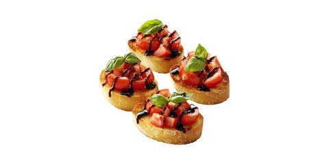 Bruschetta With Tomato, Basil, And Balsamic Glaze Toasted Bread. Italian Appetizer Isolated On Transparent Background