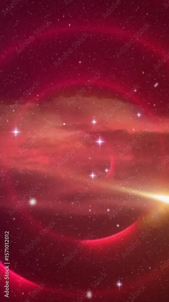 Poster animation of light spots and stars over circles moving and clouds