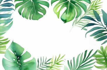 Tropical leaves with copy space for text on white background