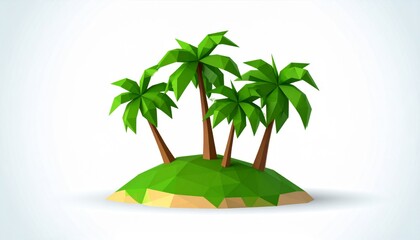Fototapeta premium Low Poly Palm Trees on a Lush Green Island