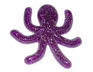 violet gummy octopus with glitter isolated on transparent background, png