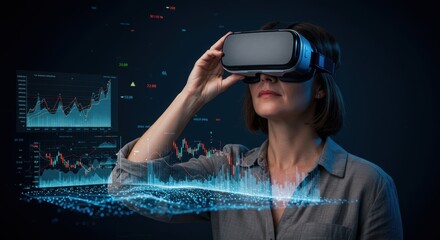 Immersive virtual reality experience with financial analysis and innovative future technology trends