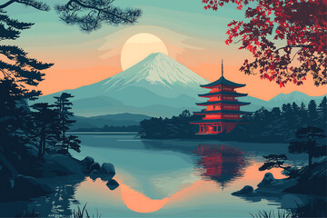 Japan travel poster illustration.