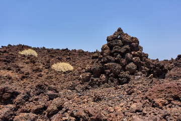 Trail cairn in lava field