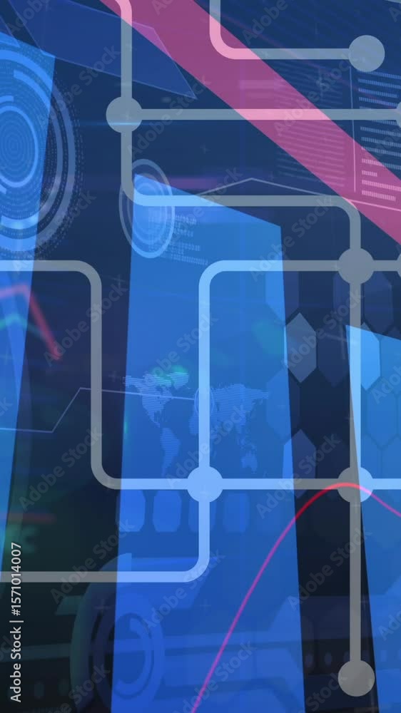 Poster animation of red arrow with statistics processing over scopes scanning