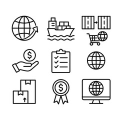 World trade business icons vector. Outline symbols. Line design
