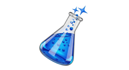 Blue potion in conical flask with bubbles isolated PNG with Transparent Background