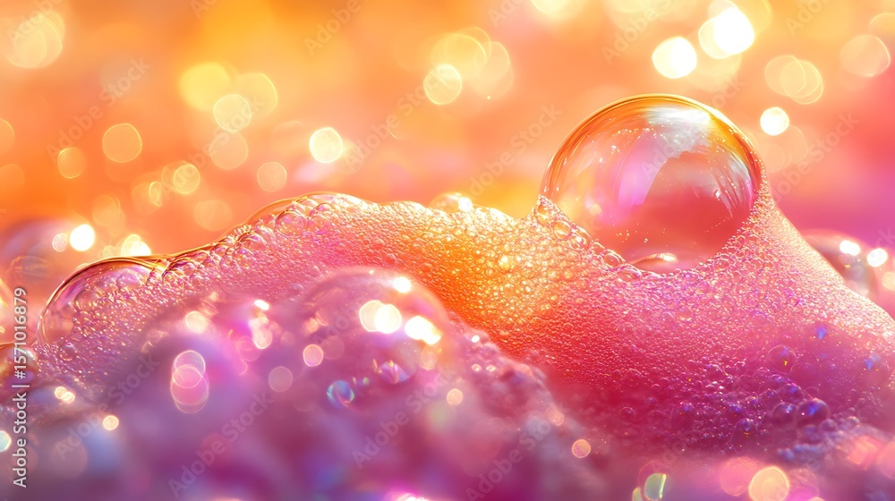 Poster abstract spherical bubbles: macro shot of floating orbs with vibrant colors and light reflections fo