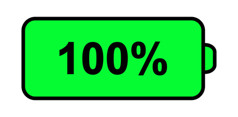 Displaying a fully charged battery icon, representing maximum power and readiness for immediate use in various electronic devices like smartphones, tablets, and laptops
