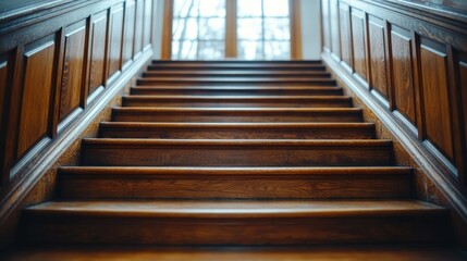 Fototapeta premium Wooden staircase in a stately home. Perspective, steps, and paneling