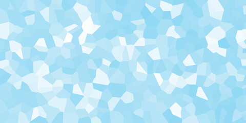 A mosaic pattern depicting light blue and white polygon shapes forming a harmonious icy composition ideal for various creative projects and illustrations.