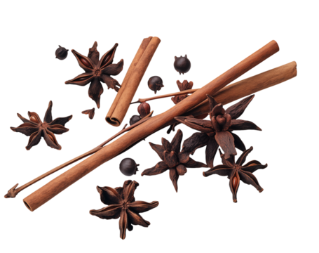 Cinnamon Sticks, Star Anise, and Juniper Berries: Aromatic Spice Composition transparent background png
