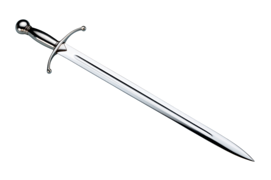 A sleek, polished metal letter opener resembling a Toledo sword. Ideal for business, history, or decorative themes, highlighting precision and elegance.