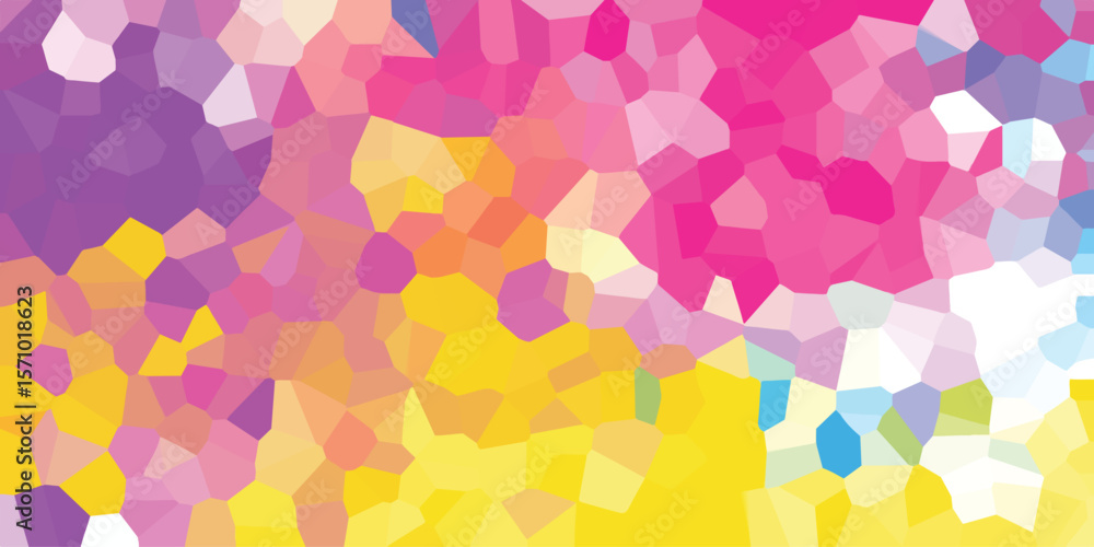 Poster abstract colorful background composed of polygonal mosaic tiles with a vibrant palette of pink yello