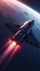 Obraz premium Futuristic Satellite in Deep Space Sleek Design, Advanced Propulsion, Technological Advancement, Space Exploration