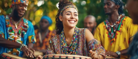 The joyful drumming session showcasing diverse multicultural celebration and togetherness.