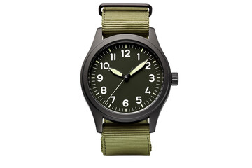 Military Style Watch: Rugged Field Watch with Olive Green Strap transparent background png