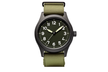 Military Style Watch: Rugged Field Watch with Olive Green Strap transparent background png
