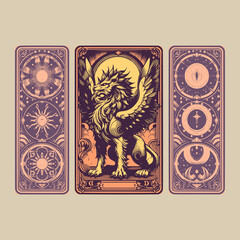 cards bearing the fearless poise of a griffin, drawn from the pages of myth in precise vector lines