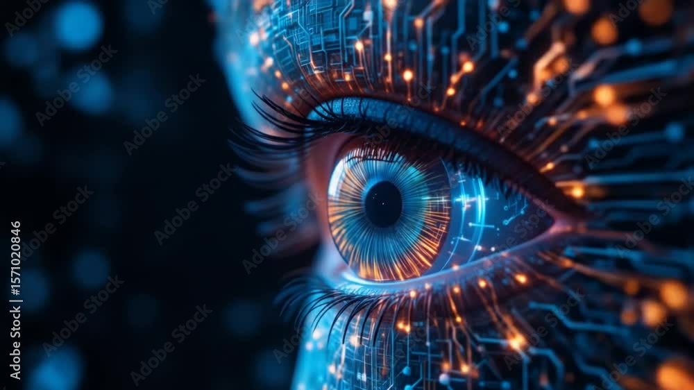 Aufkleber digital ai eye representing artificial intelligence and futuristic technology with glowing circuits,