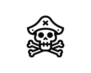 Jolly roger icon minimalist pirate skull and crossbones vector illustration